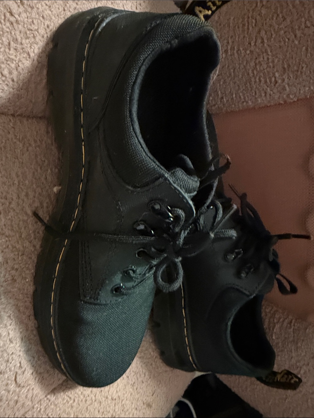 Dr. Martens Black Low-Top Lace-Up Oxfords with Yellow Stitching